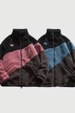 Style Core Aesthetics, New Style Trends Color-Block Shearling-Lined Warm Cotton Coat