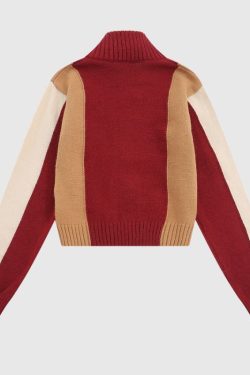 Style Core Aesthetics, New Style Trends Color-Blocked Embroidered Short Zip Neck Sweater