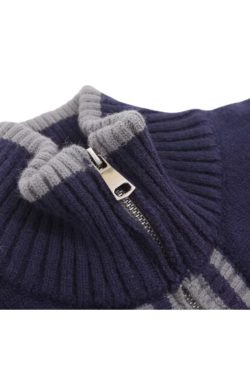 Style Core Aesthetics, New Style Trends Color-Blocked Embroidered Short Zip Neck Sweater