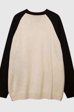 Style Core Aesthetics, New Style Trends Color Contrast Dinosaur Patchwork Design Knit Pullover