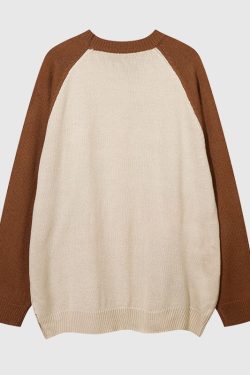 Style Core Aesthetics, New Style Trends Color Contrast Dinosaur Patchwork Design Knit Pullover