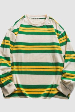 Style Core Aesthetics, New Style Trends Color Contrast Striped Sweatshirt