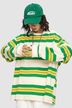 Style Core Aesthetics, New Style Trends Color Contrast Striped Sweatshirt