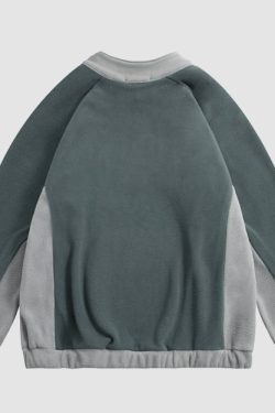 Style Core Aesthetics, New Style Trends Color Stitching Half Zip Up Sweatshirt