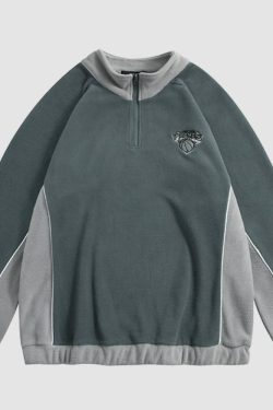 Style Core Aesthetics, New Style Trends Color Stitching Half Zip Up Sweatshirt