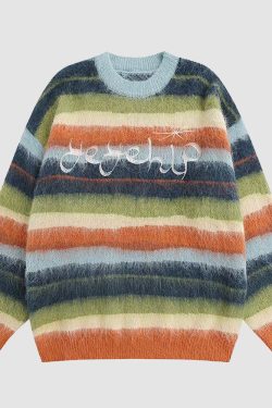 Style Core Aesthetics, New Style Trends Color Striped Fuzzy Sweater