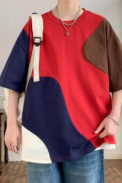 Style Core Aesthetics, New Style Trends Colorblock Casual Loose T-Shirt