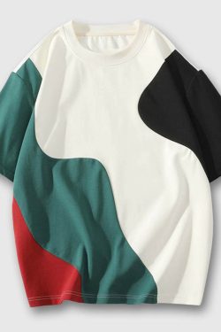 Style Core Aesthetics, New Style Trends Colorblock Casual Loose T-Shirt