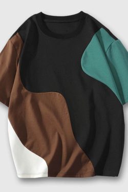 Style Core Aesthetics, New Style Trends Colorblock Casual Loose T-Shirt