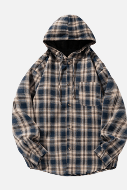 Style Core Aesthetics, New Style Trends Colorblock Plaid Hooded Shirt