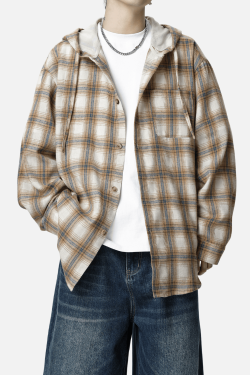 Style Core Aesthetics, New Style Trends Colorblock Plaid Hooded Shirt