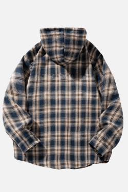 Style Core Aesthetics, New Style Trends Colorblock Plaid Hooded Shirt