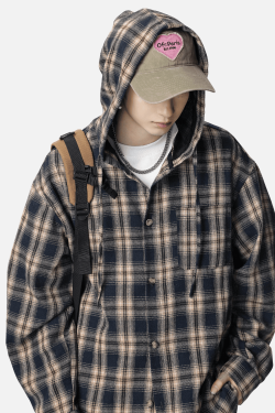 Style Core Aesthetics, New Style Trends Colorblock Plaid Hooded Shirt