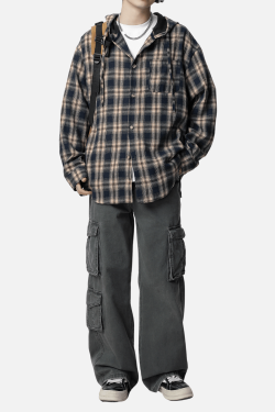 Style Core Aesthetics, New Style Trends Colorblock Plaid Hooded Shirt