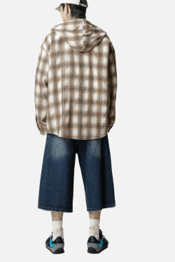 Style Core Aesthetics, New Style Trends Colorblock Plaid Hooded Shirt