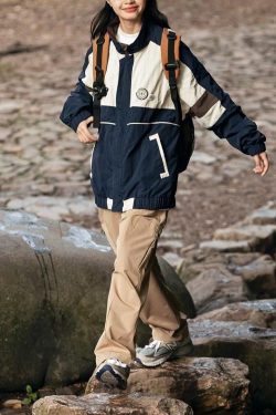 Style Core Aesthetics, New Style Trends Colorblock Stand Collar Jacket