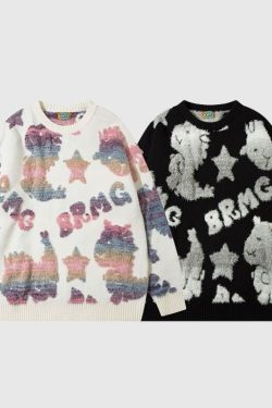 Style Core Aesthetics, New Style Trends Colorful Dinosaur Jacquard Pullover