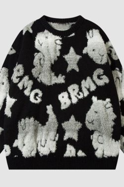 Style Core Aesthetics, New Style Trends Colorful Dinosaur Jacquard Pullover