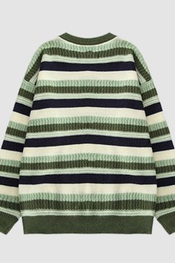 Style Core Aesthetics, New Style Trends Contrast Color Striped Vintage Knit Sweater