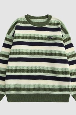 Style Core Aesthetics, New Style Trends Contrast Color Striped Vintage Knit Sweater