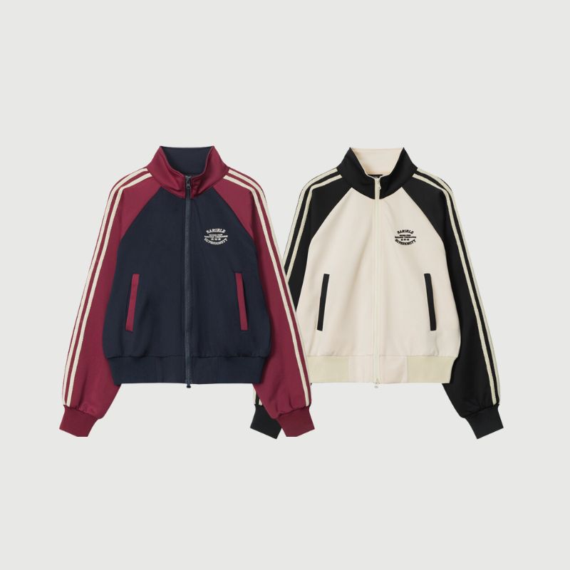 Style Core Aesthetics, New Style Trends Contrast Stripe Sleeve Short Collar Jacket Style Core Aesthetics, New Style Trends Contrast Stripe Sleeve Short Collar Jacket