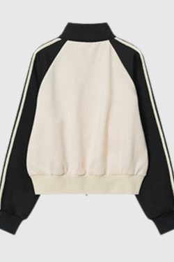 Style Core Aesthetics, New Style Trends Contrast Stripe Sleeve Short Collar Jacket