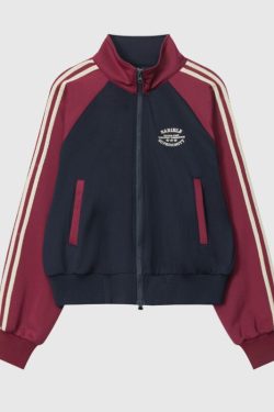 Style Core Aesthetics, New Style Trends Contrast Stripe Sleeve Short Collar Jacket