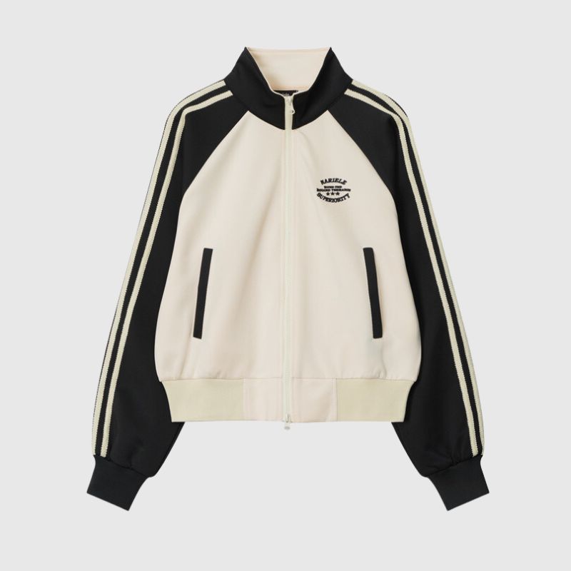 Style Core Aesthetics, New Style Trends Contrast Stripe Sleeve Short Collar Jacket Style Core Aesthetics, New Style Trends Contrast Stripe Sleeve Short Collar Jacket