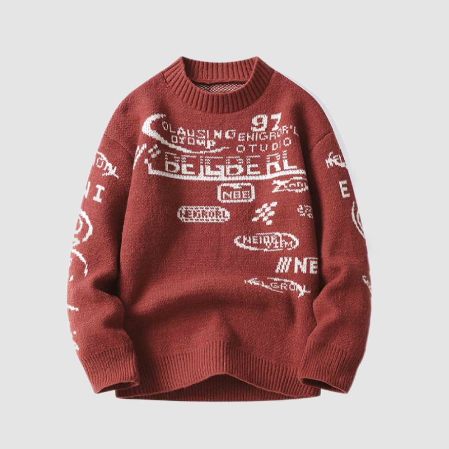 Style Core Aesthetics, New Style Trends Cool Graffiti Knit Sweater Style Core Aesthetics, New Style Trends Cool Graffiti Knit Sweater