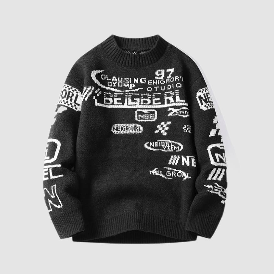 Style Core Aesthetics, New Style Trends Cool Graffiti Knit Sweater Style Core Aesthetics, New Style Trends Cool Graffiti Knit Sweater