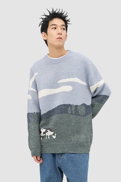 Style Core Aesthetics, New Style Trends Cow Knitted Printed Sweater