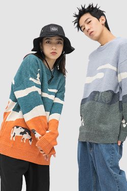 Style Core Aesthetics, New Style Trends Cow Knitted Printed Sweater