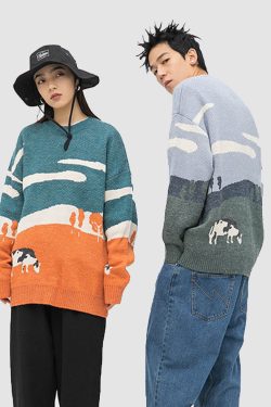 Style Core Aesthetics, New Style Trends Cow Knitted Printed Sweater