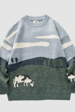 Style Core Aesthetics, New Style Trends Cow Knitted Sweater