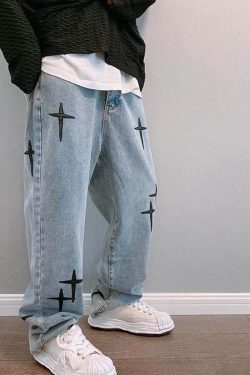 Style Core Aesthetics, New Style Trends Cross Embroidered Denim Jeans