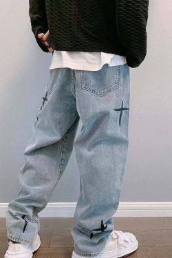 Style Core Aesthetics, New Style Trends Cross Embroidered Denim Jeans