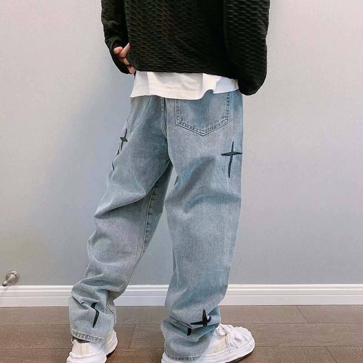 Style Core Aesthetics, New Style Trends Cross Embroidered Denim Jeans Style Core Aesthetics, New Style Trends Cross Embroidered Denim Jeans