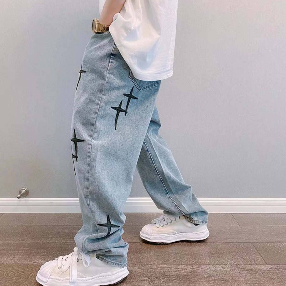 Style Core Aesthetics, New Style Trends Cross Embroidered Denim Jeans Style Core Aesthetics, New Style Trends Cross Embroidered Denim Jeans