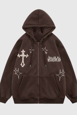 Style Core Aesthetics, New Style Trends Cross Embroidery Hoodie