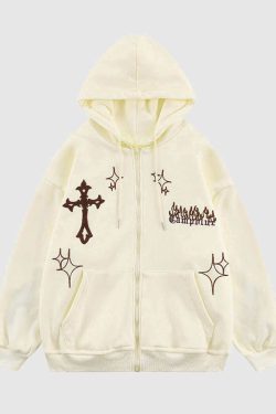 Style Core Aesthetics, New Style Trends Cross Embroidery Oversized Hoodie