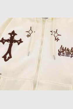 Style Core Aesthetics, New Style Trends Cross Embroidery Oversized Hoodie