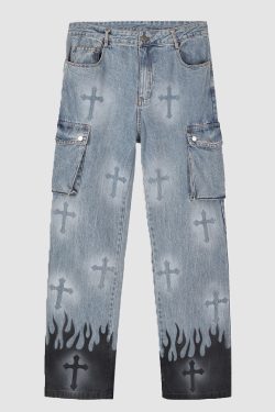 Style Core Aesthetics, New Style Trends Cross Print Jeans