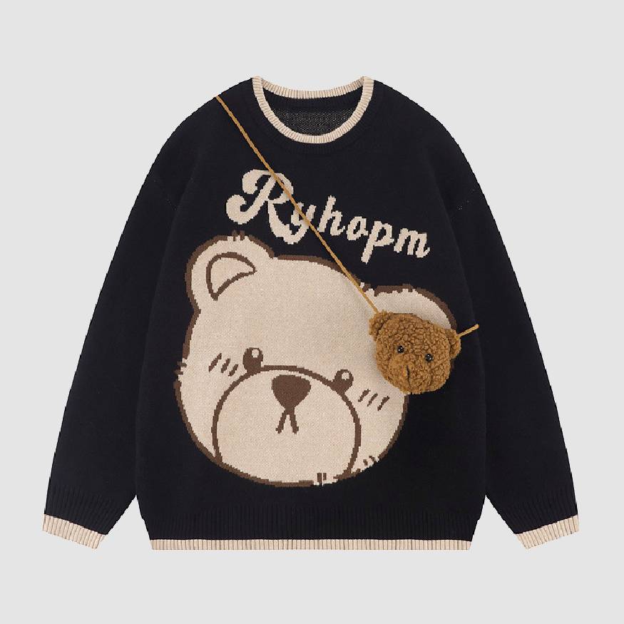 Style Core Aesthetics, New Style Trends Cute Bear Print Knit Sweater + Bear Mini Bag Style Core Aesthetics, New Style Trends Cute Bear Print Knit Sweater + Bear Mini Bag