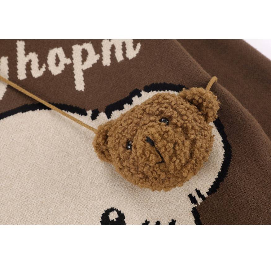 Style Core Aesthetics, New Style Trends Cute Bear Print Knit Sweater + Bear Mini Bag Style Core Aesthetics, New Style Trends Cute Bear Print Knit Sweater + Bear Mini Bag