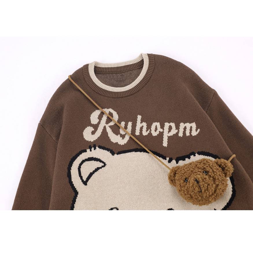 Style Core Aesthetics, New Style Trends Cute Bear Print Knit Sweater + Bear Mini Bag Style Core Aesthetics, New Style Trends Cute Bear Print Knit Sweater + Bear Mini Bag