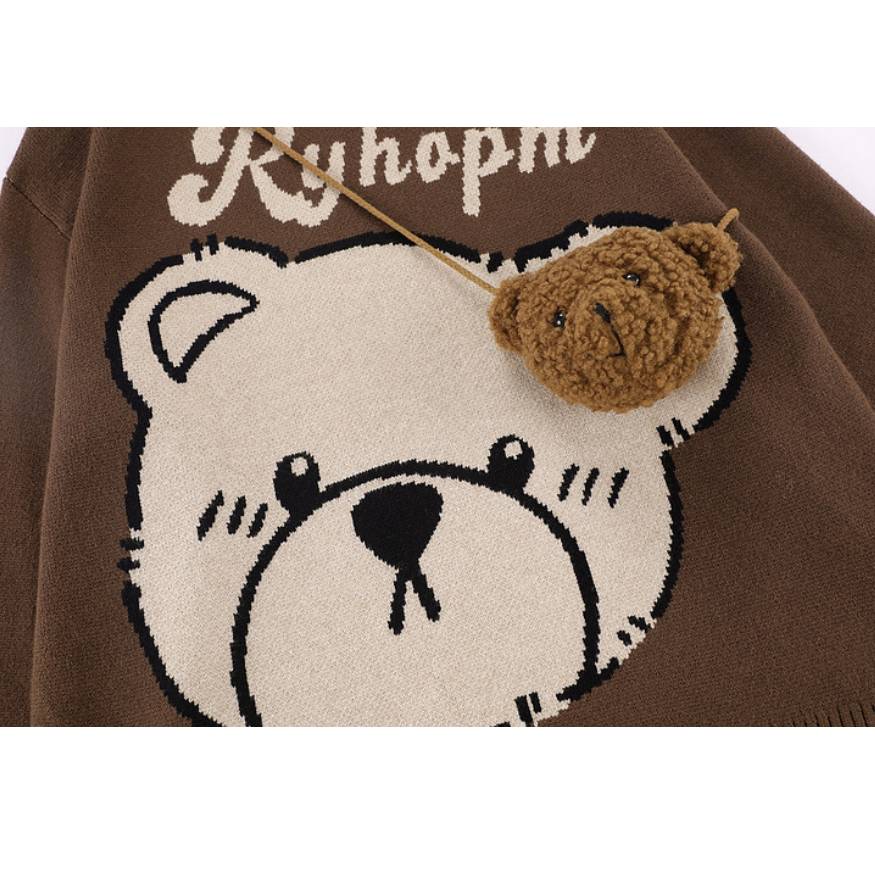 Style Core Aesthetics, New Style Trends Cute Bear Print Knit Sweater + Bear Mini Bag Style Core Aesthetics, New Style Trends Cute Bear Print Knit Sweater + Bear Mini Bag