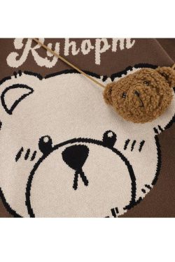 Style Core Aesthetics, New Style Trends Cute Bear Print Sweater + Bear Mini Bag