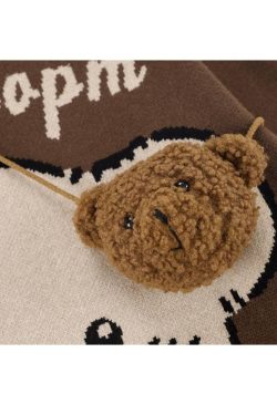 Style Core Aesthetics, New Style Trends Cute Bear Print Sweater + Bear Mini Bag