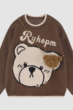 Style Core Aesthetics, New Style Trends Cute Bear Print Sweater + Bear Mini Bag