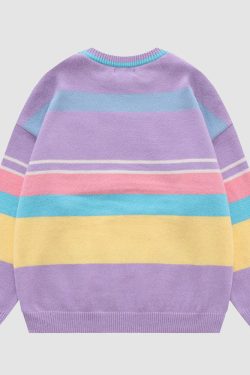 Style Core Aesthetics, New Style Trends Cute Bear & Stripe Pattern Sweater